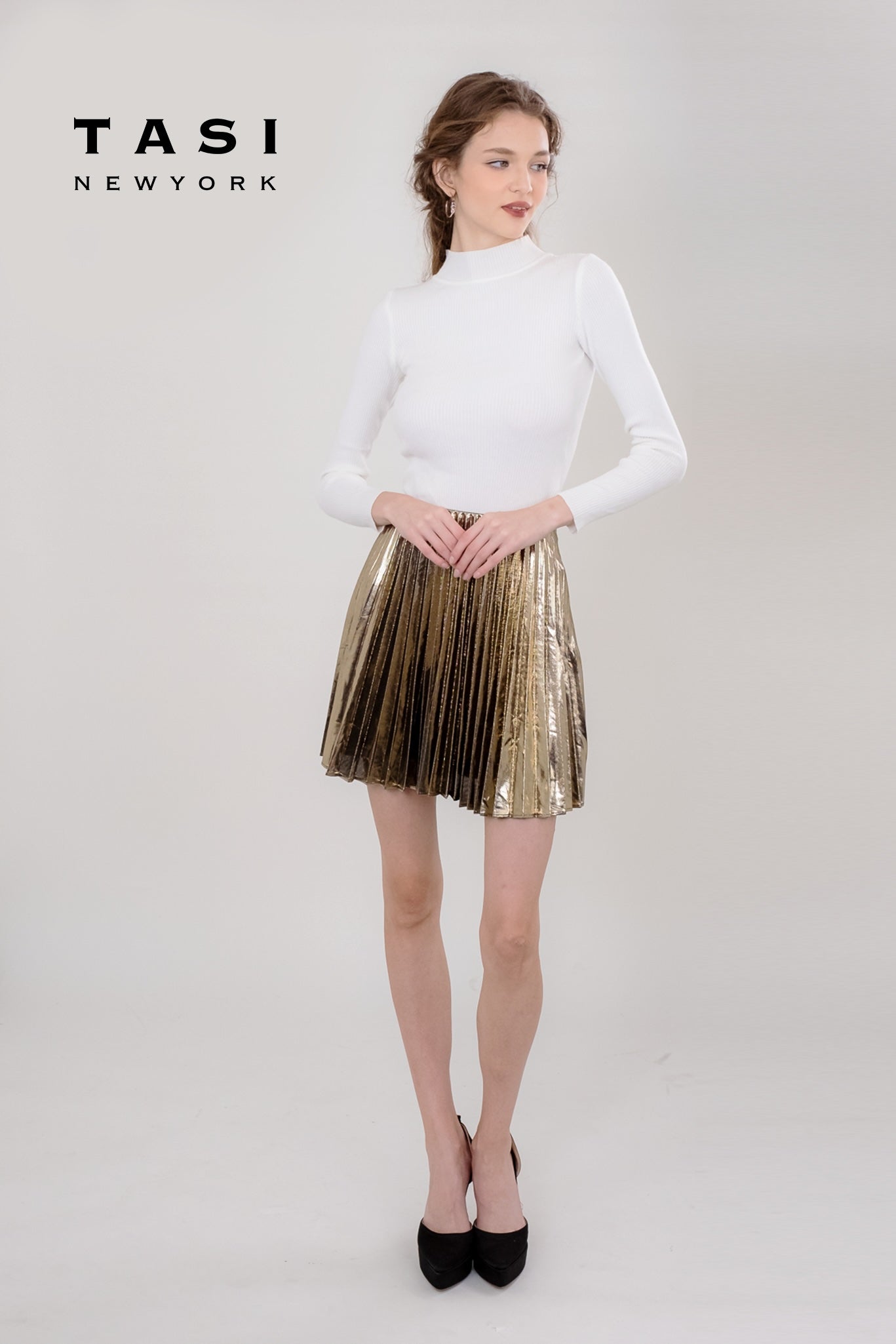Metallic Pleated Mini Skirt