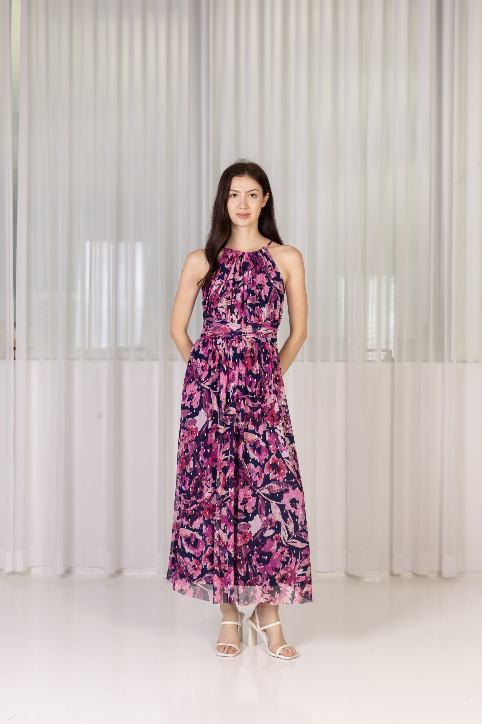 Halter Neck Floral Maxi Dress