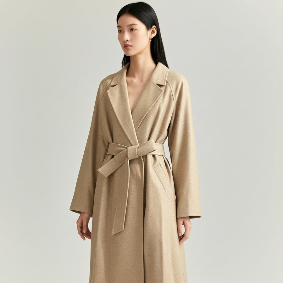 Luxury Camel Wool Belted Long Coat