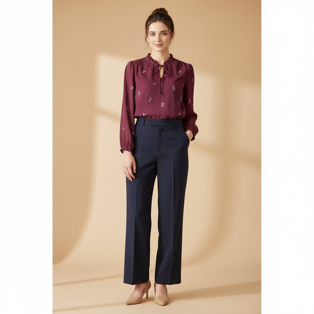 70% OFF Women’s Floral Tie Neck Blouse – Elegant Long Sleeve Office Shirt Sale
