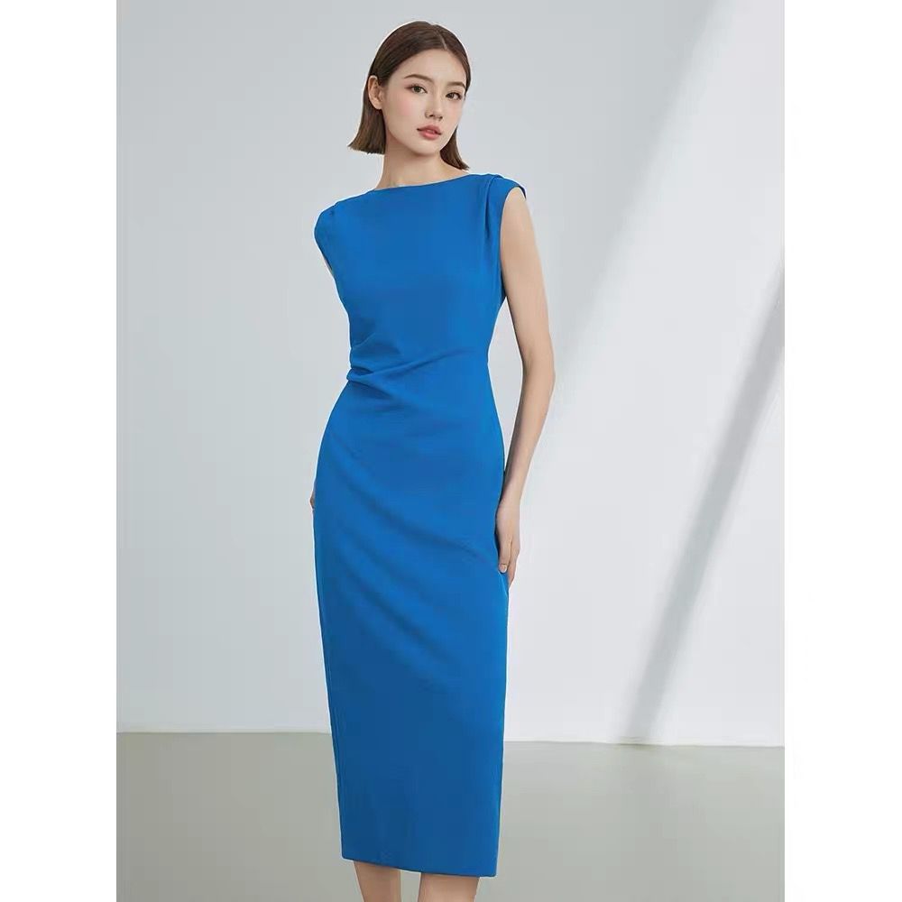 TASI Serene Azure Sleeveless Boatneck Midi Dress