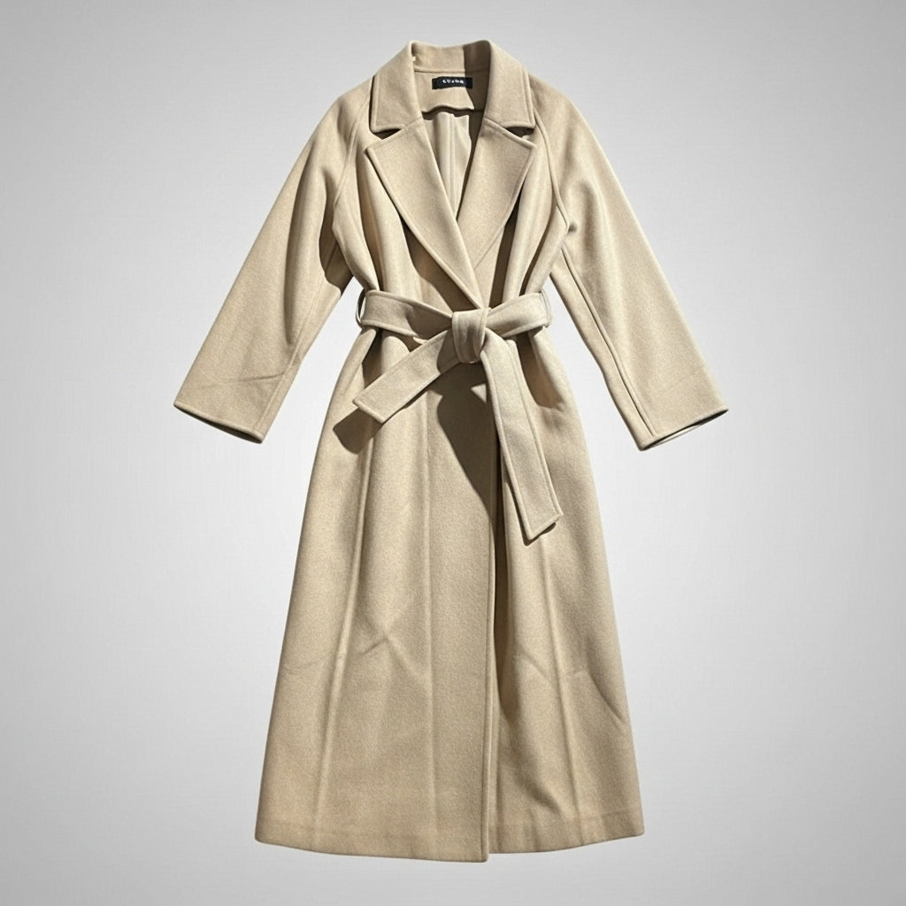 Luxury Camel Wool Belted Long Coat