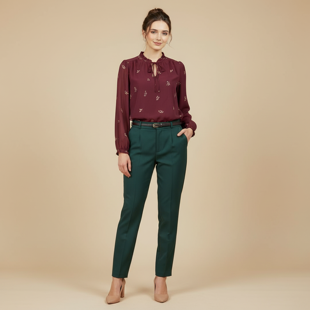 70% OFF Women’s Floral Tie Neck Blouse – Elegant Long Sleeve Office Shirt Sale