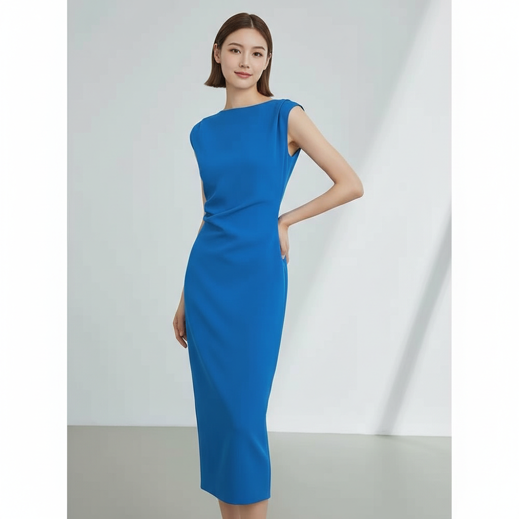 TASI Serene Azure Sleeveless Boatneck Midi Dress