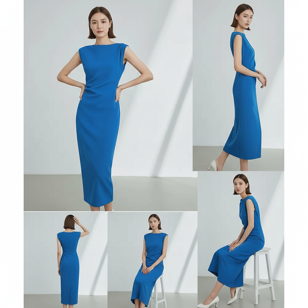 TASI Serene Azure Sleeveless Boatneck Midi Dress