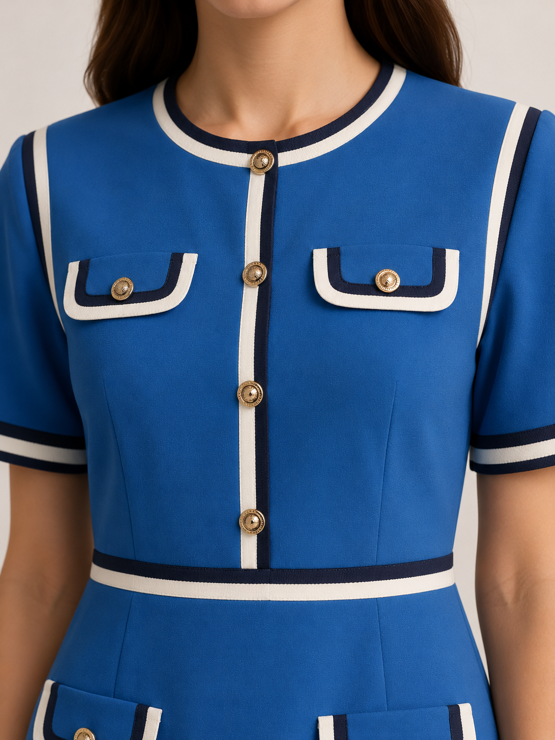 Classic Contrast Trim Pocket Dress – Royal Blue