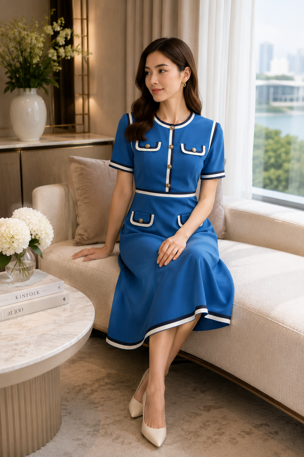 Classic Contrast Trim Pocket Dress – Royal Blue