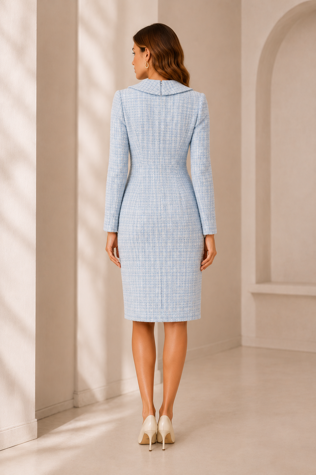 Elegant Sky Blue Tweed Dress