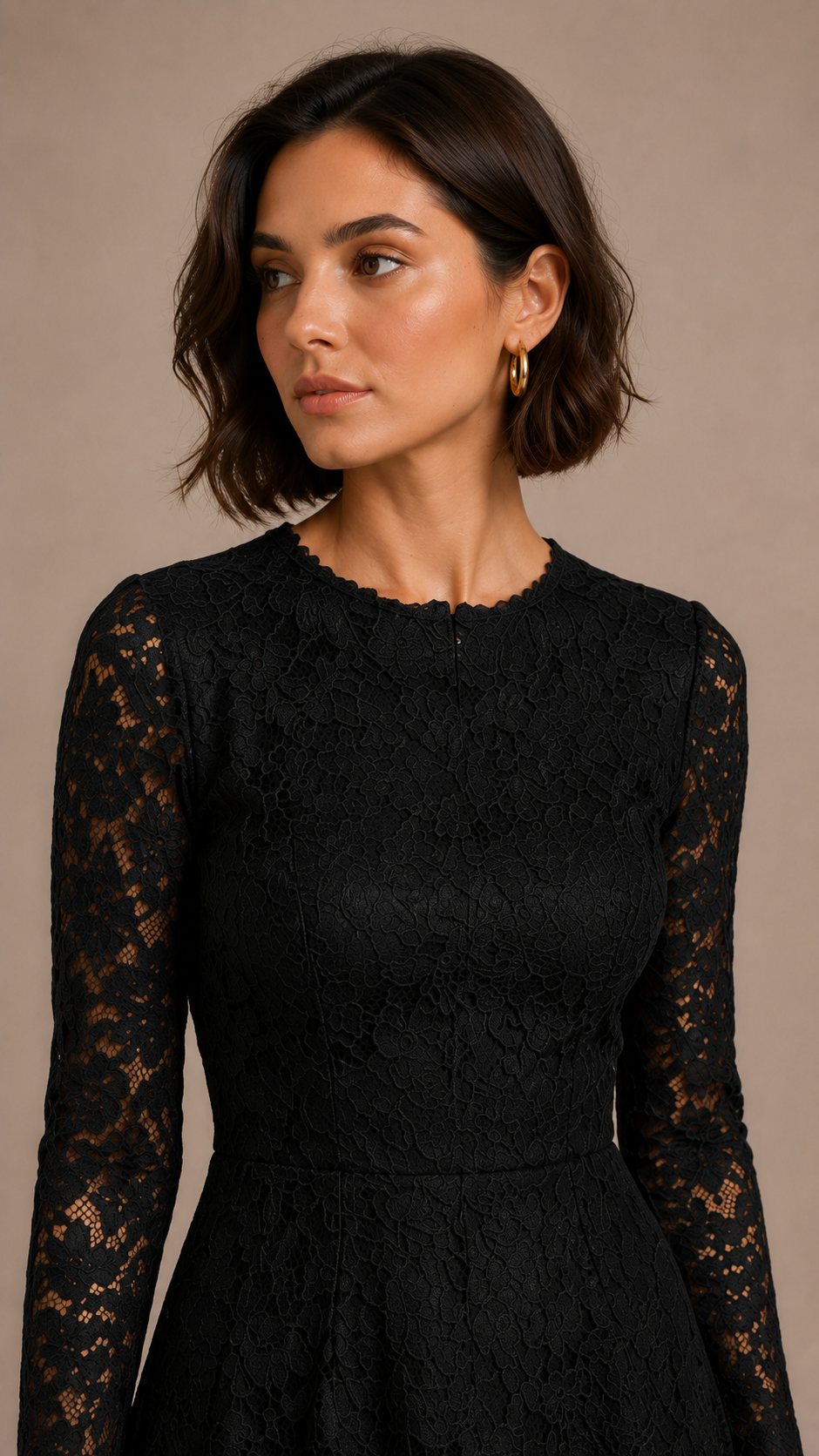 Floral Lace Long Sleeve Maxi Dress in Black