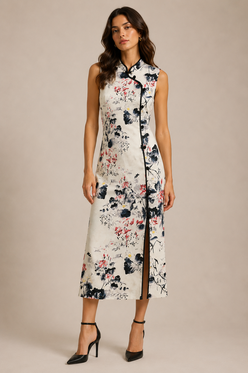 Oriental Bloom Mandarin Collar Dress