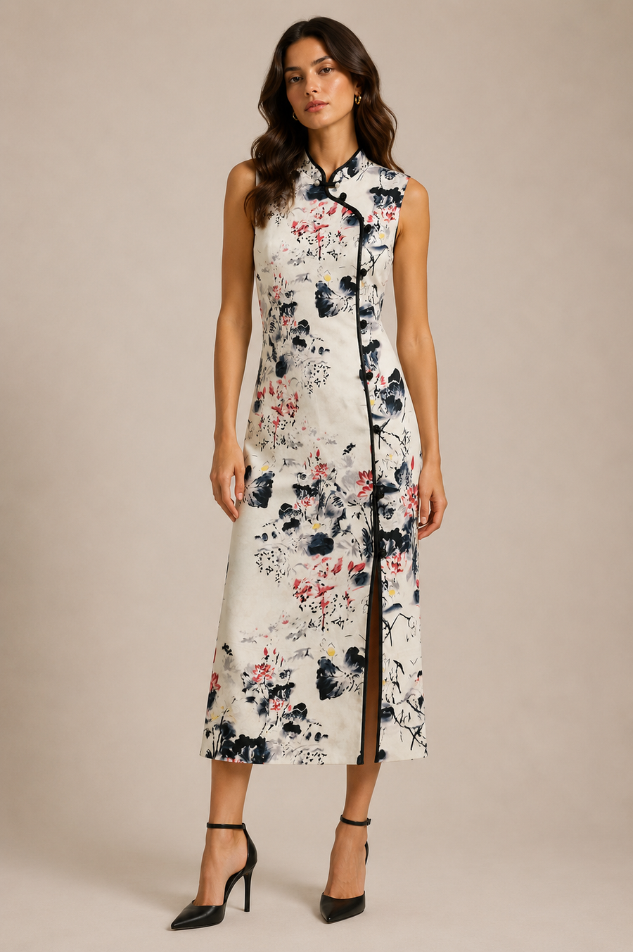 Oriental Bloom Mandarin Collar Dress