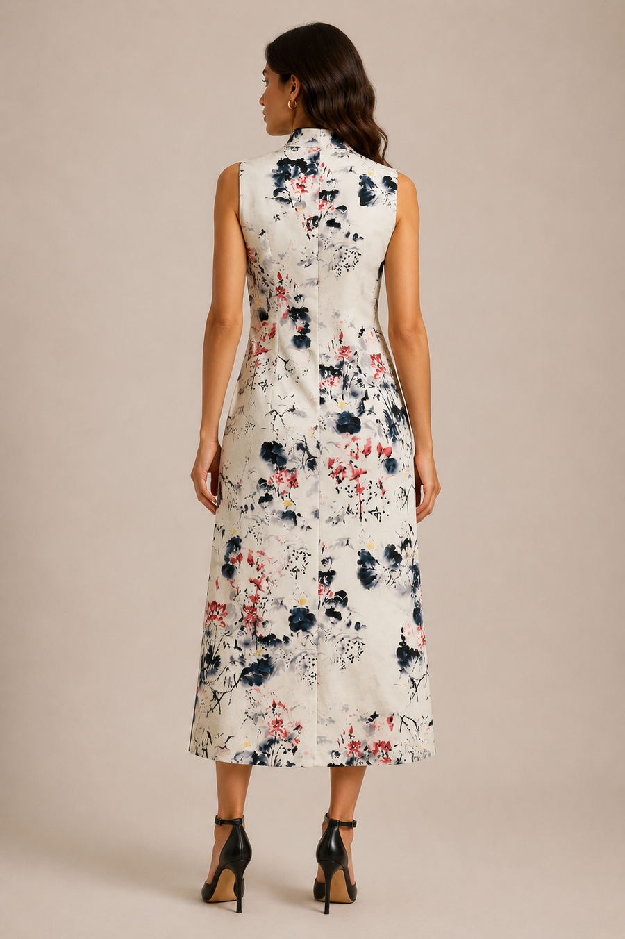 Oriental Bloom Mandarin Collar Dress