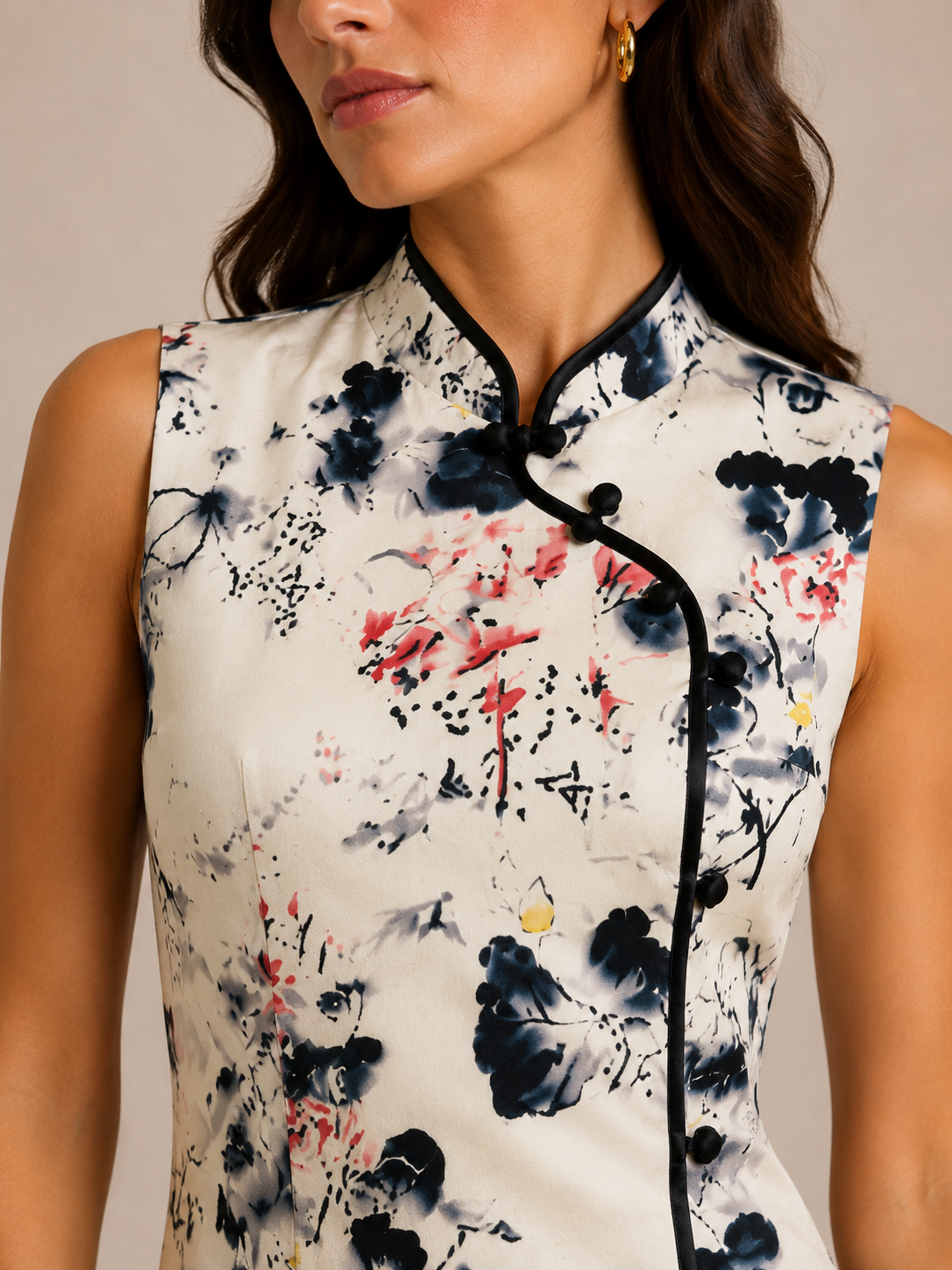 Oriental Bloom Mandarin Collar Dress