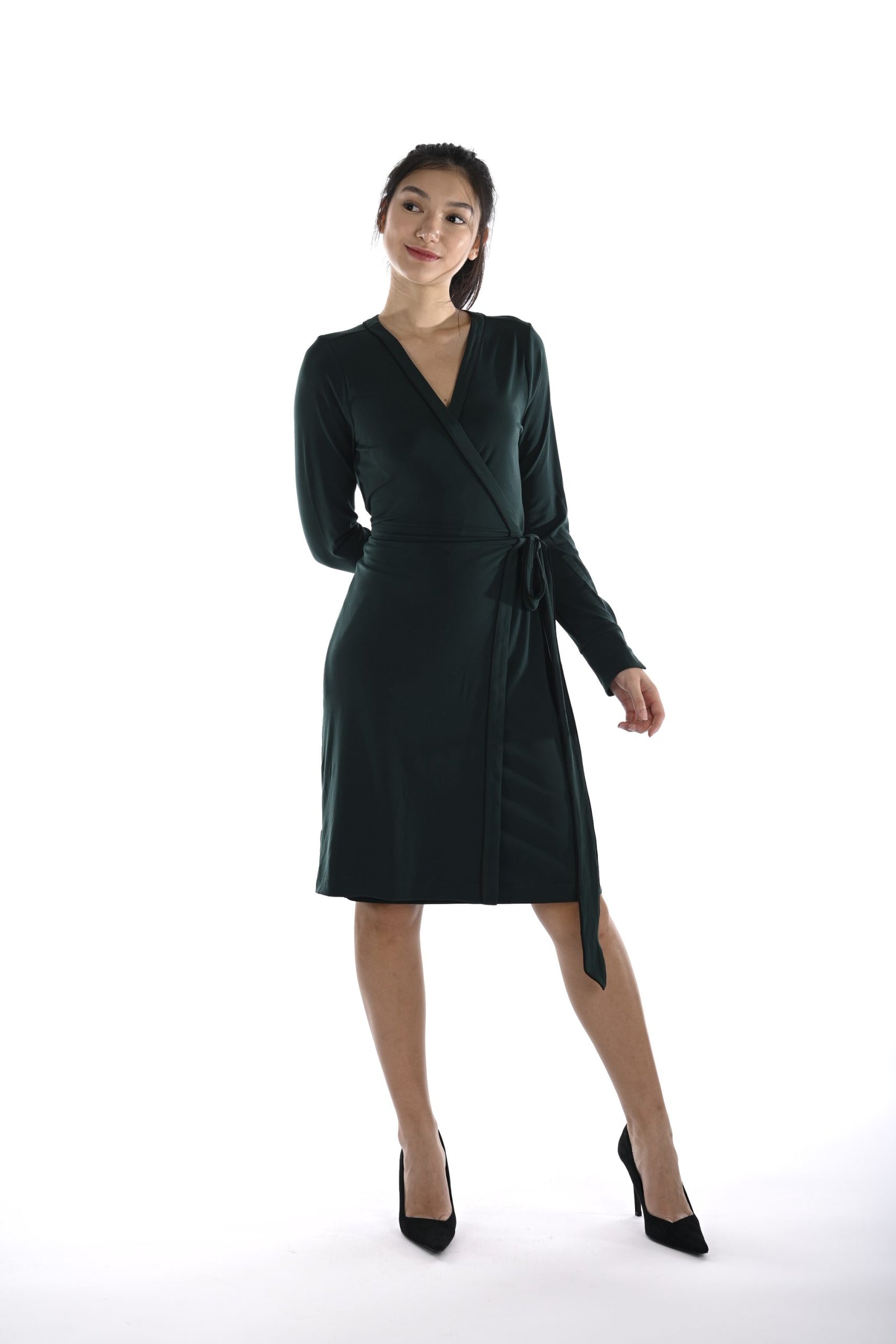 Long-sleeve wrap dress