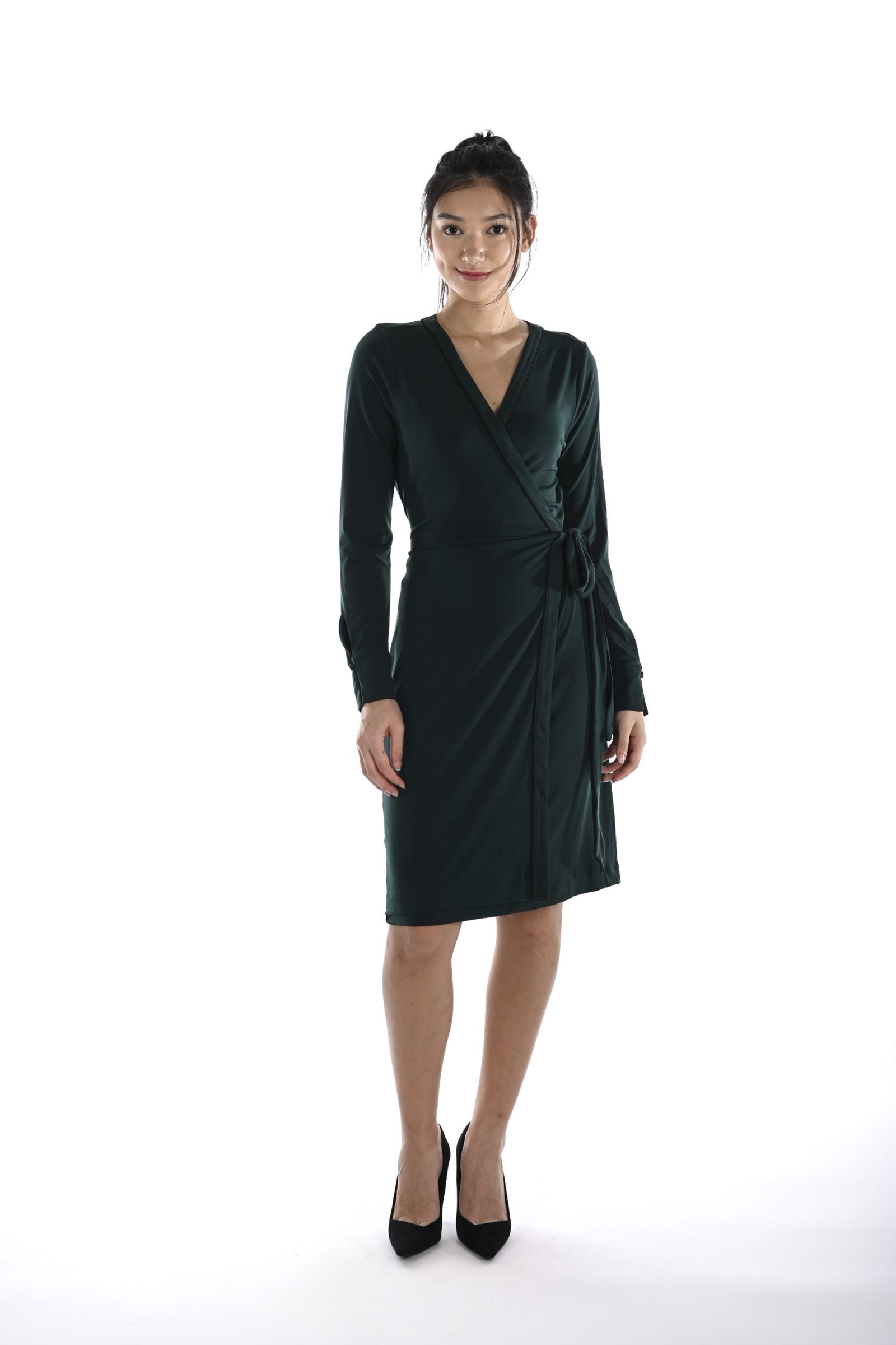 Long-sleeve wrap dress
