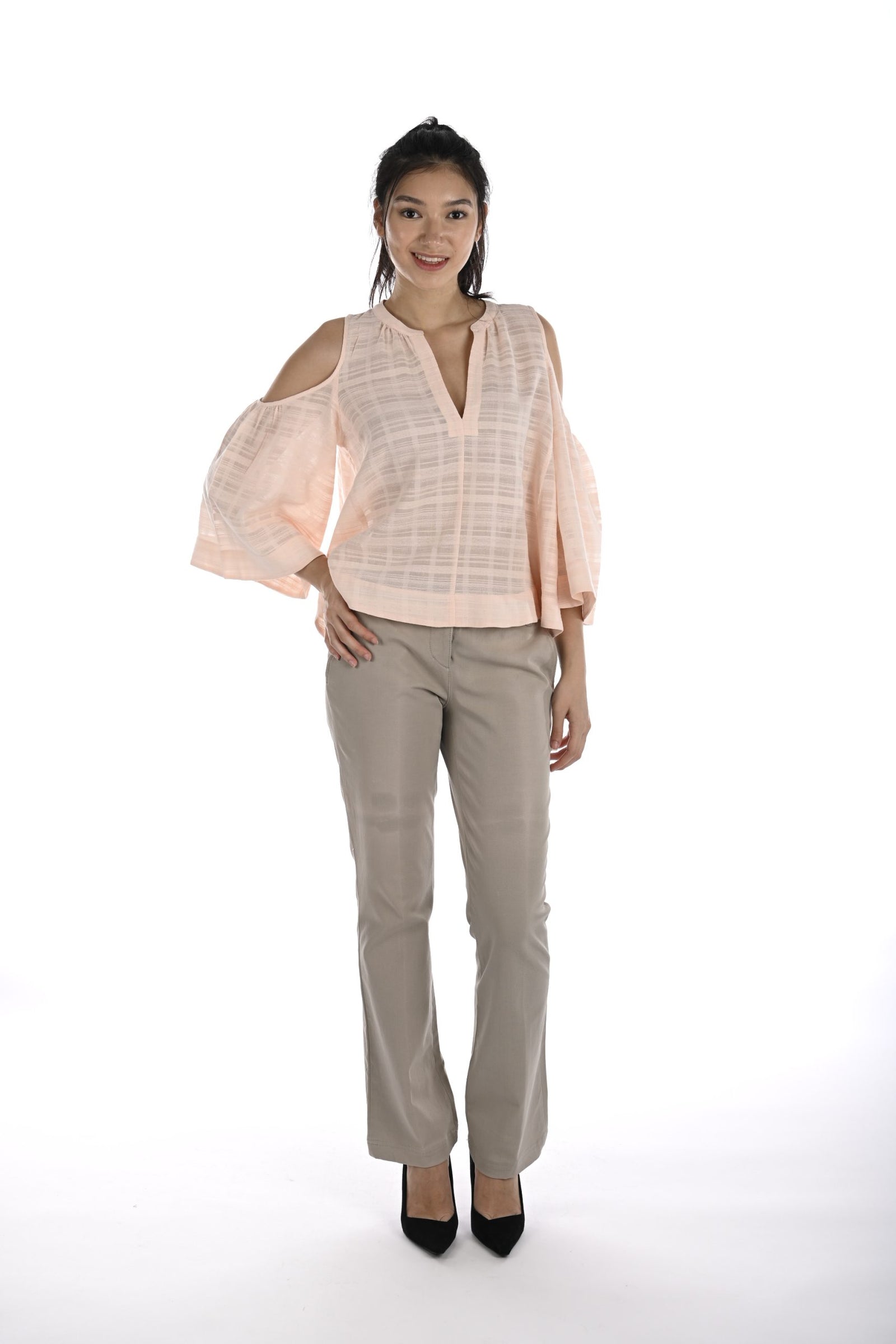 Cool-touch textured shoulder top