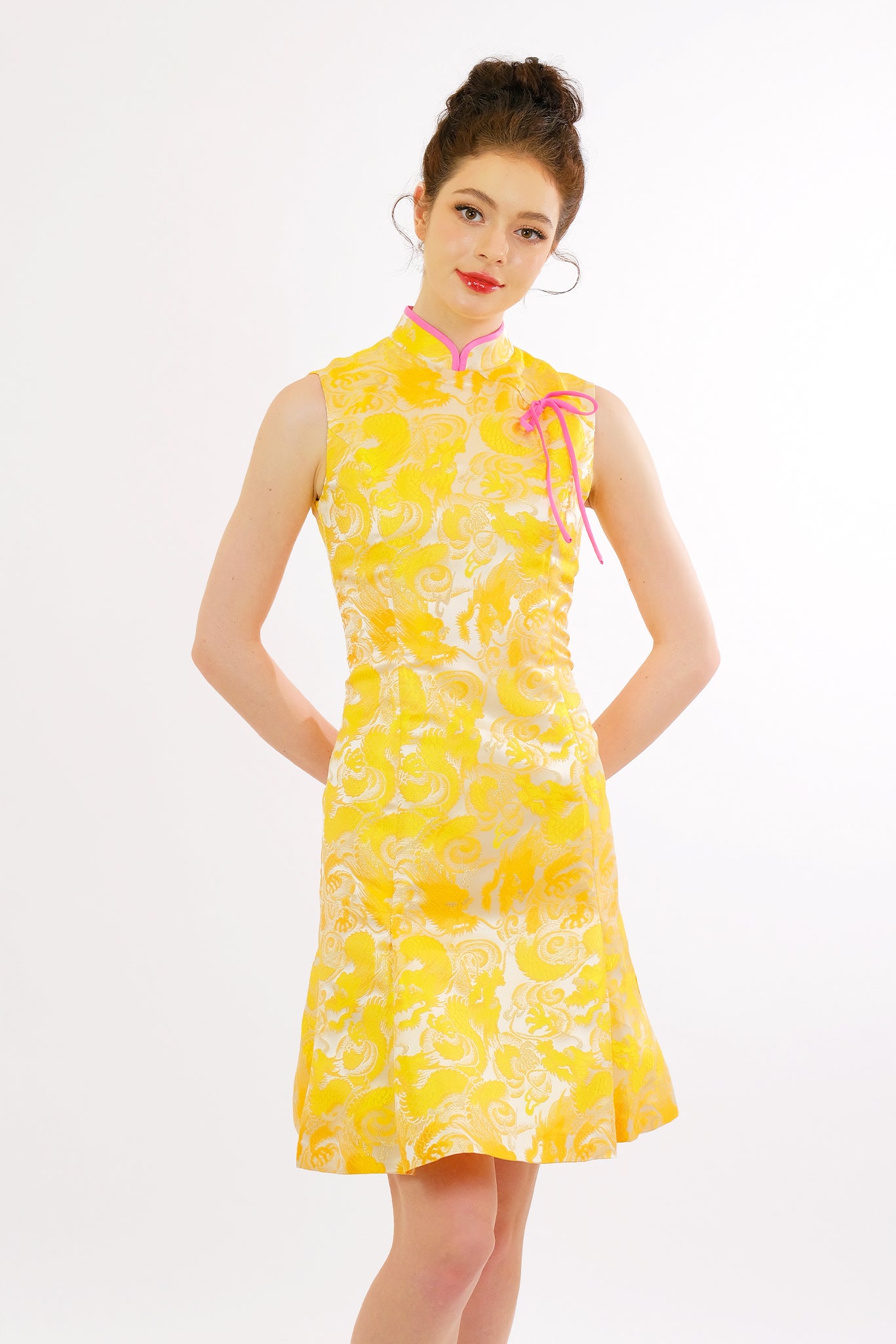 Yellow Brocade Dragon Qipao Dress
