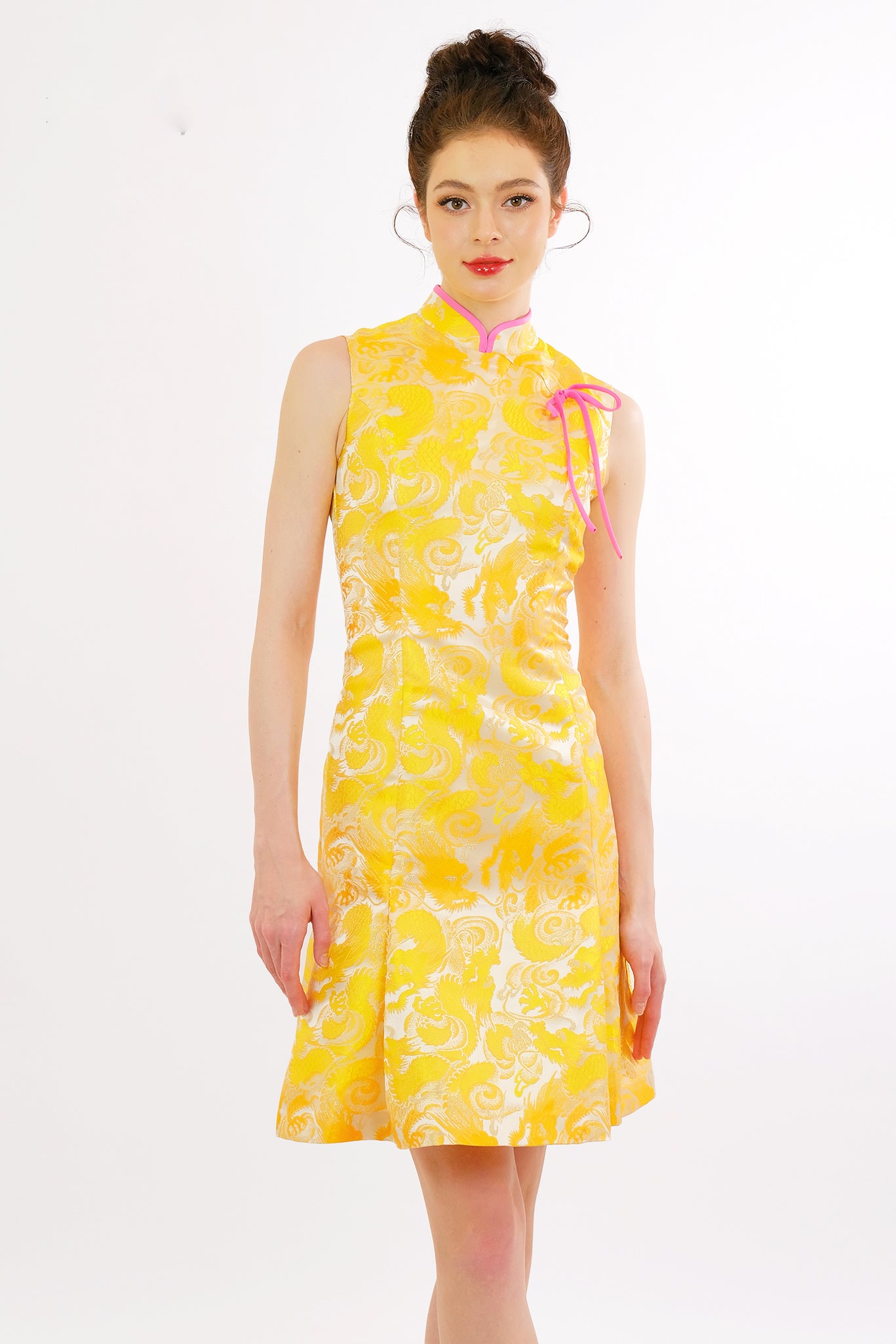 Yellow Brocade Dragon Qipao Dress