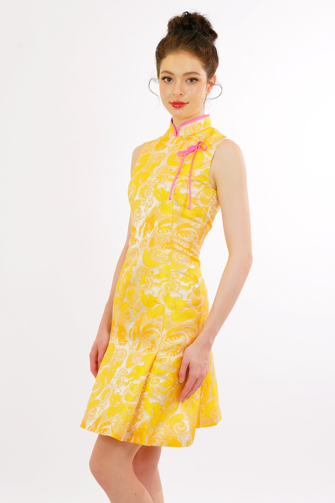 Yellow Brocade Dragon Qipao Dress