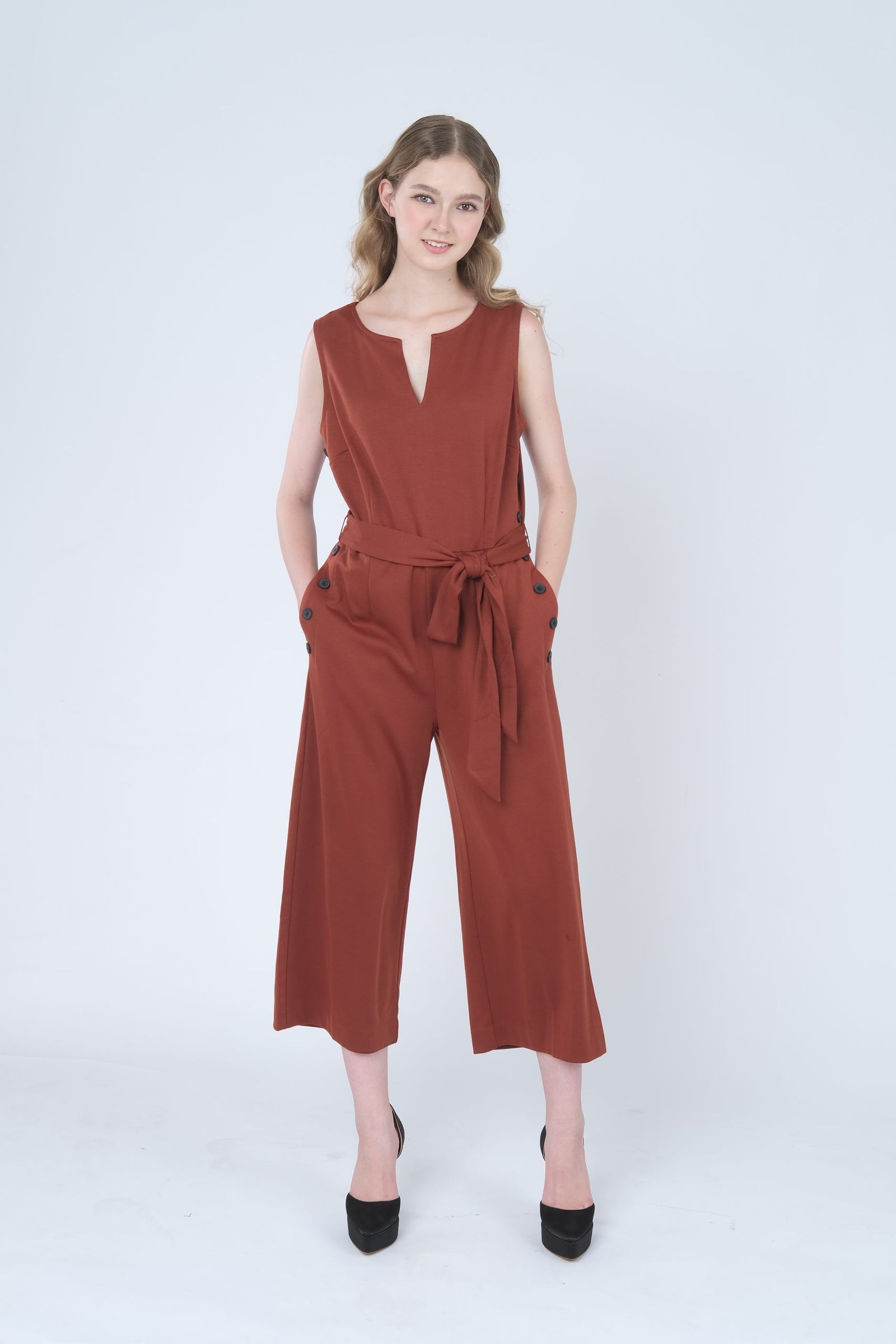 Belted Sleeveless Jumpsuit