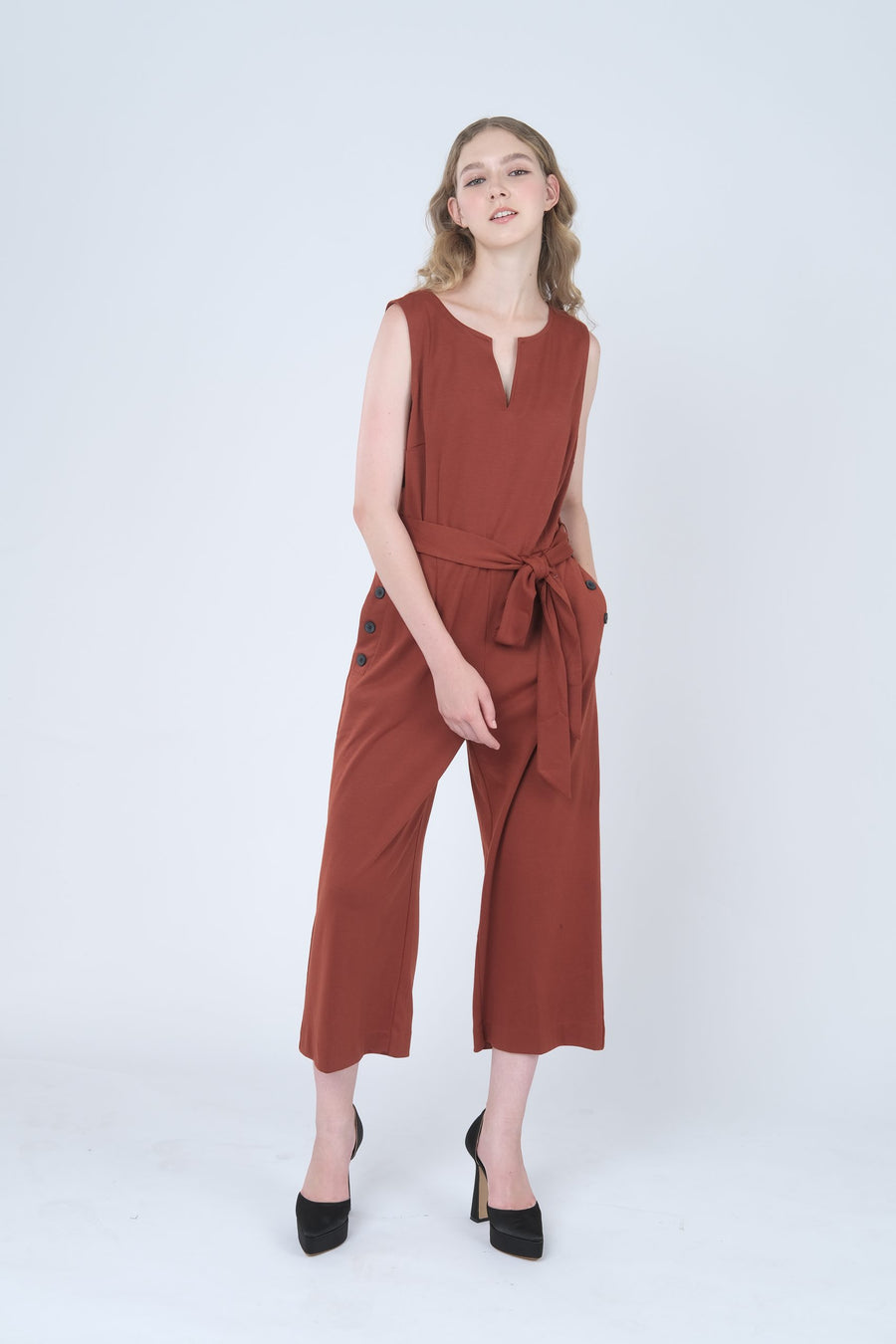 Belted Sleeveless Jumpsuit