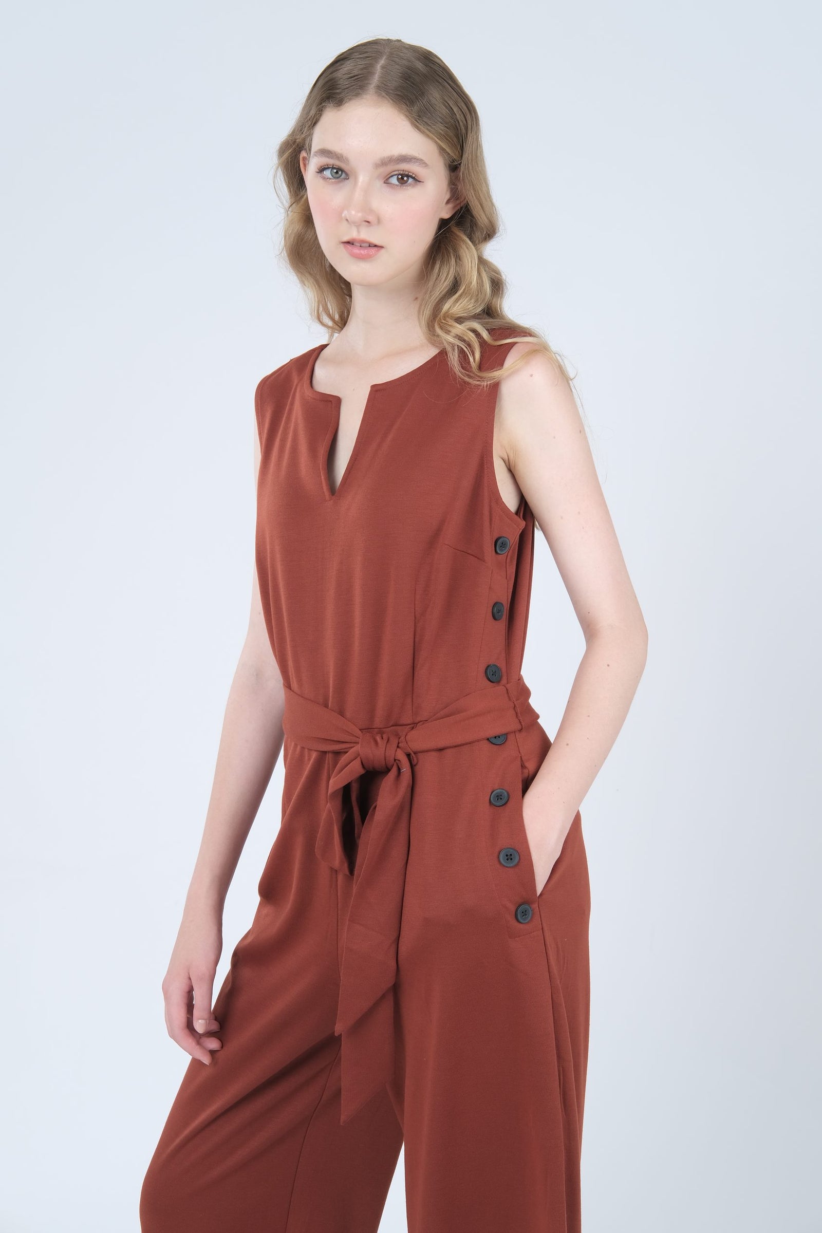 Belted Sleeveless Jumpsuit