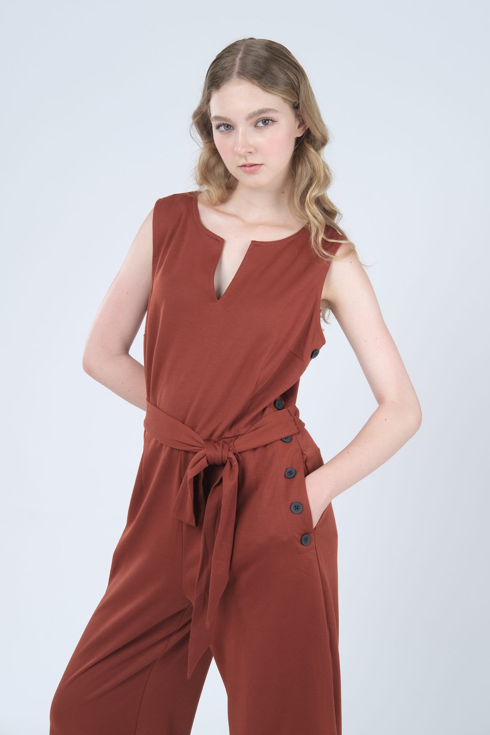 Belted Sleeveless Jumpsuit