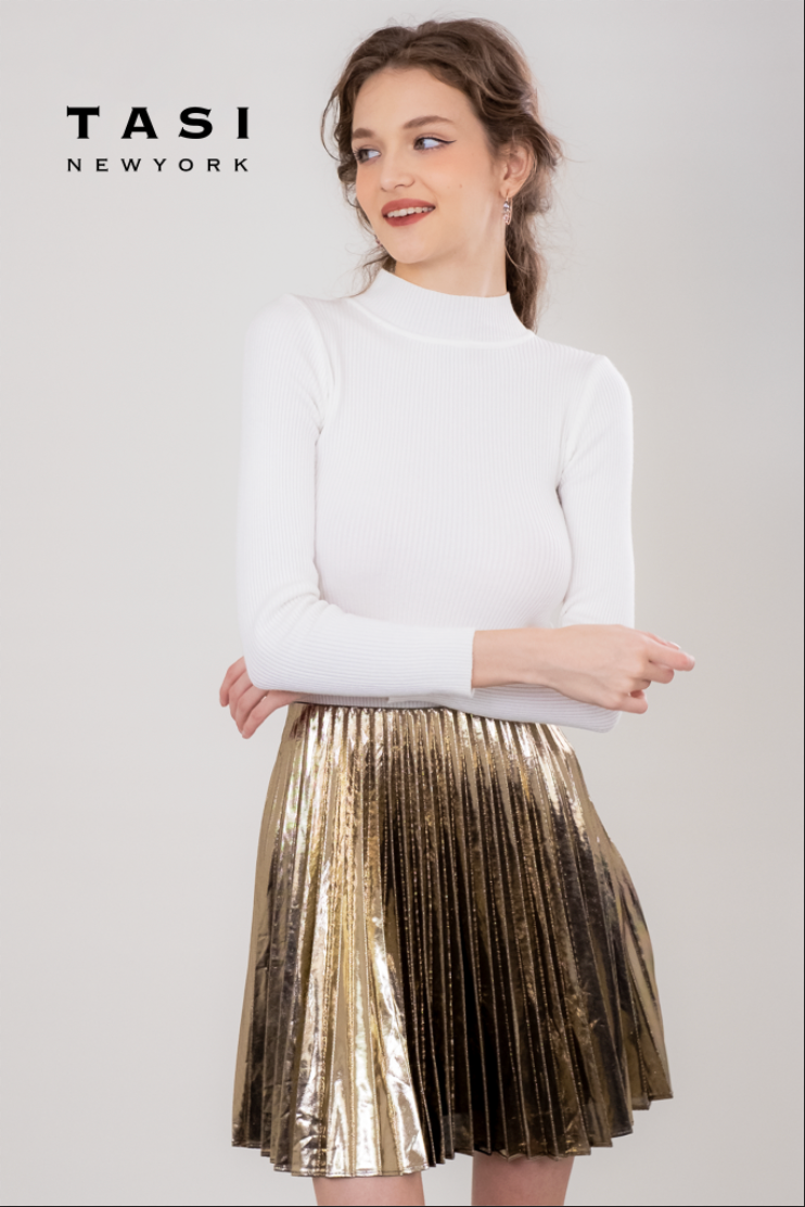 Metallic Pleated Mini Skirt