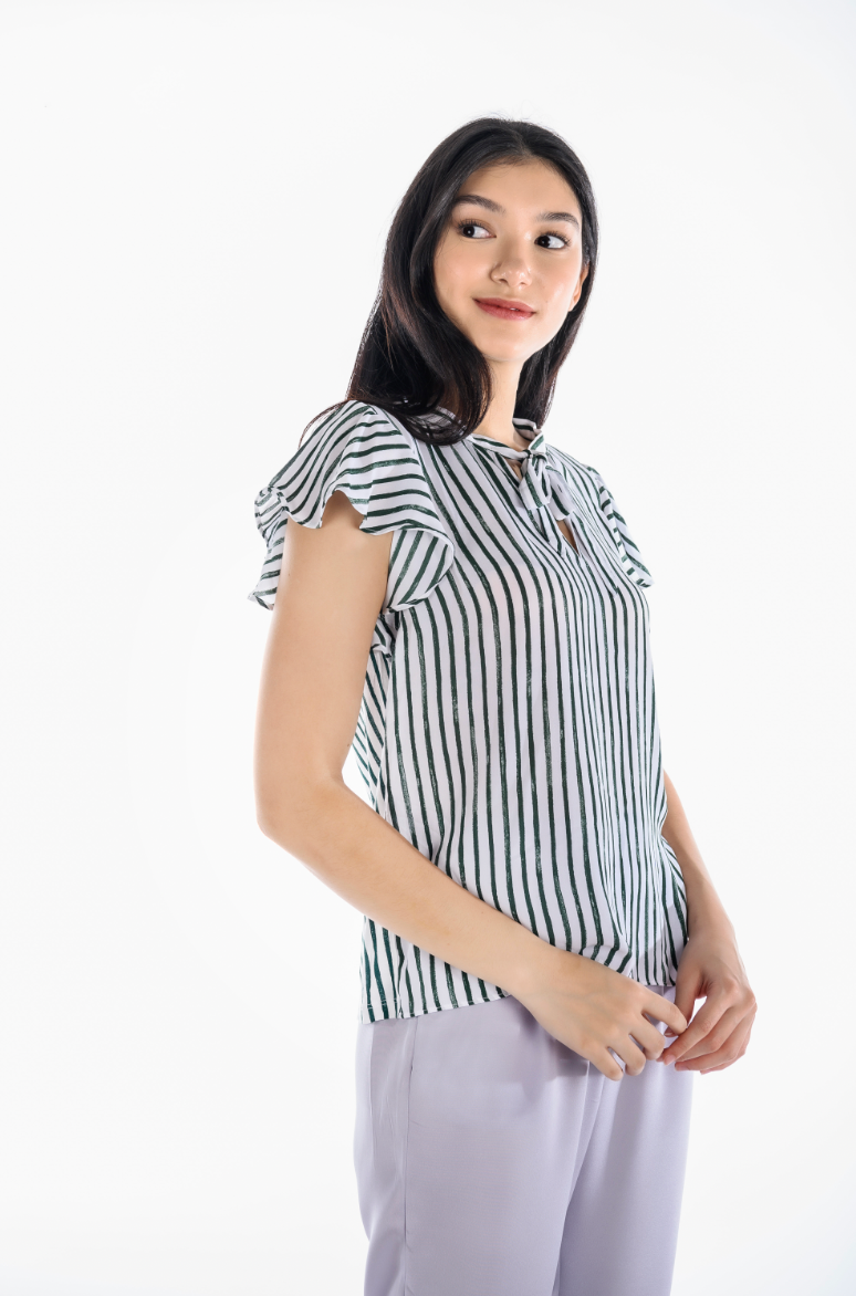 Striped Tie Flowing Sleeves Top