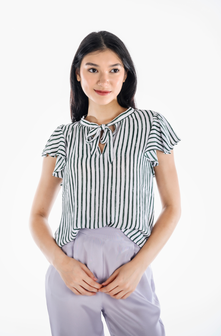 Striped Tie Flowing Sleeves Top