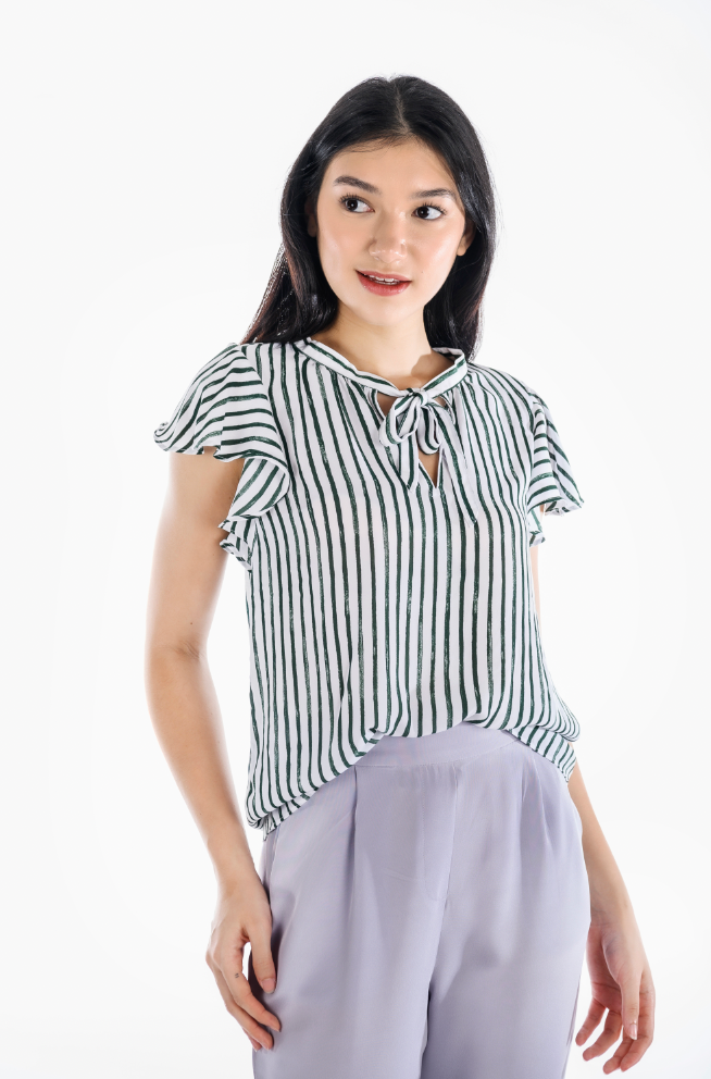 Striped Tie Flowing Sleeves Top
