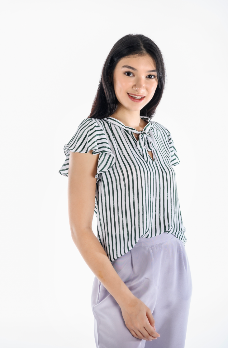 Striped Tie Flowing Sleeves Top