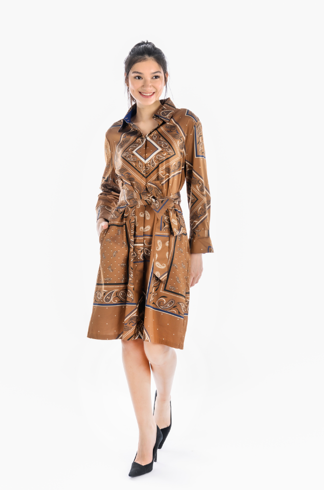 Printed Belted Shirt Dress