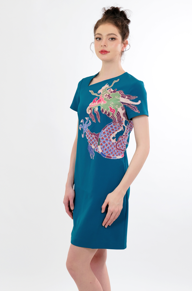 Chinese Dragon Embroidered Qipao-Style Dress