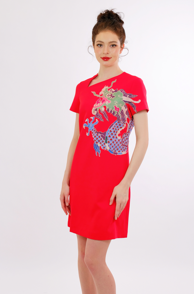 Chinese Dragon Embroidered Qipao-Style Dress