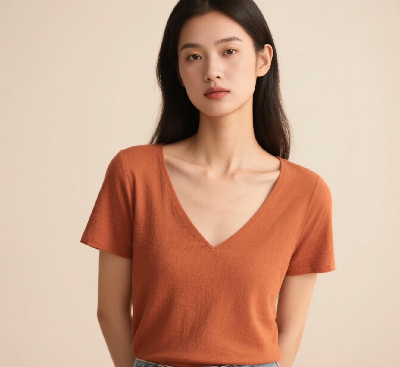 Terracotta V-Neck Short Sleeve T-Shirt