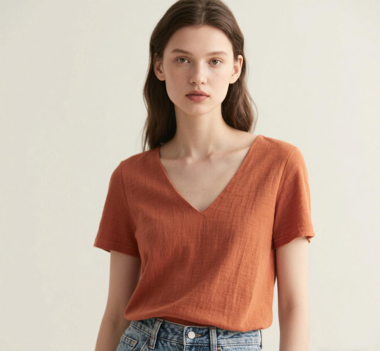 Terracotta V-Neck Short Sleeve T-Shirt