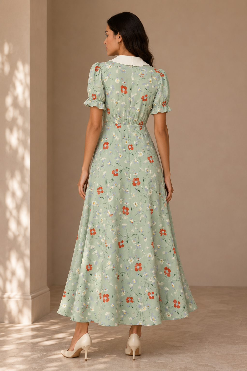 Sage Floral Collar Maxi Dress
