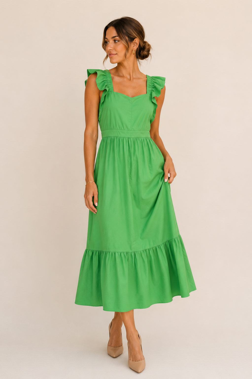 Emerald Green Ruffle Sleeve Maxi Dress – Women's Elegant Summer Occasion Dress