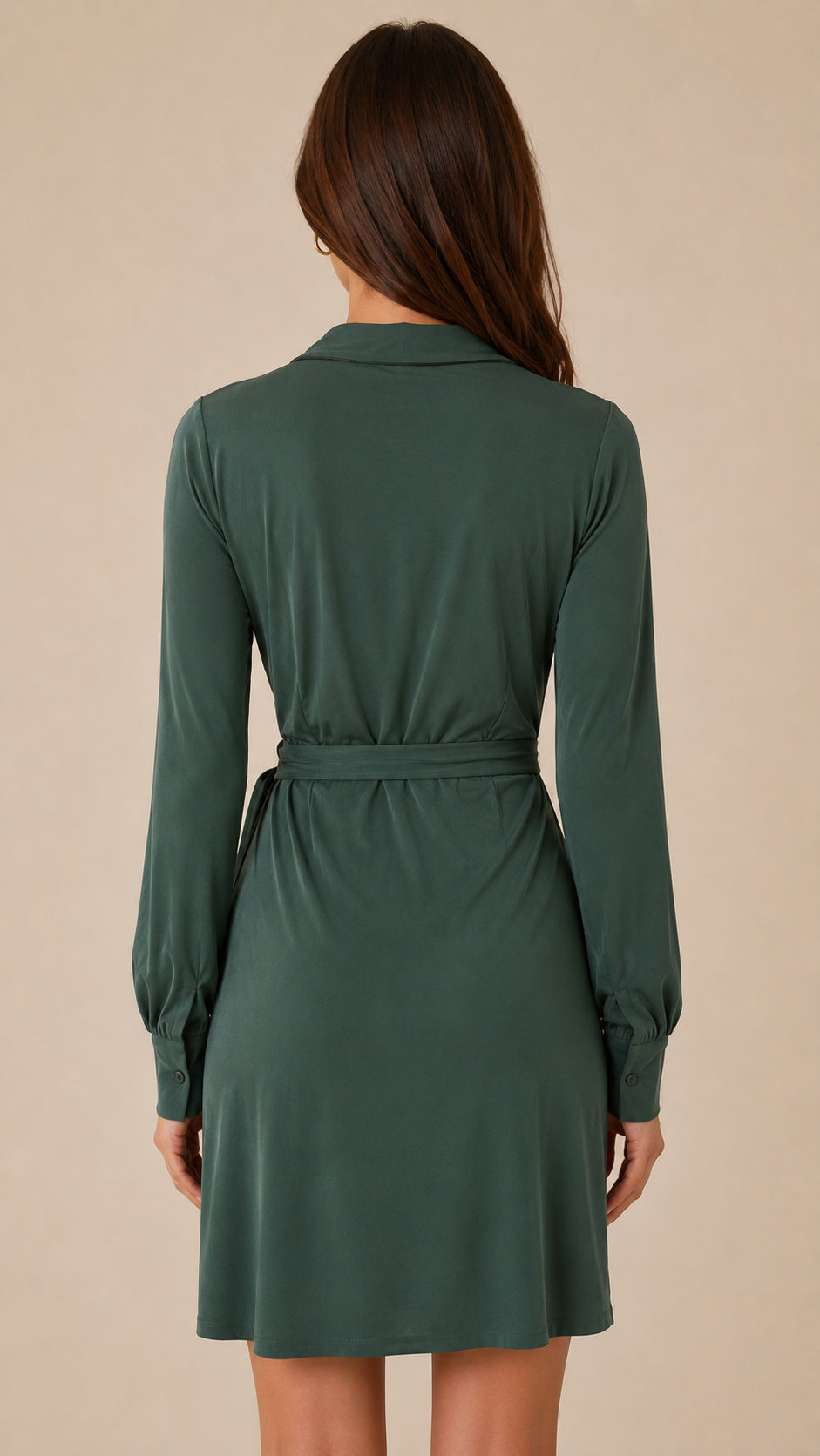 Emerald Green Satin Wrap Dress – Elegant Long Sleeve Mini Dress
