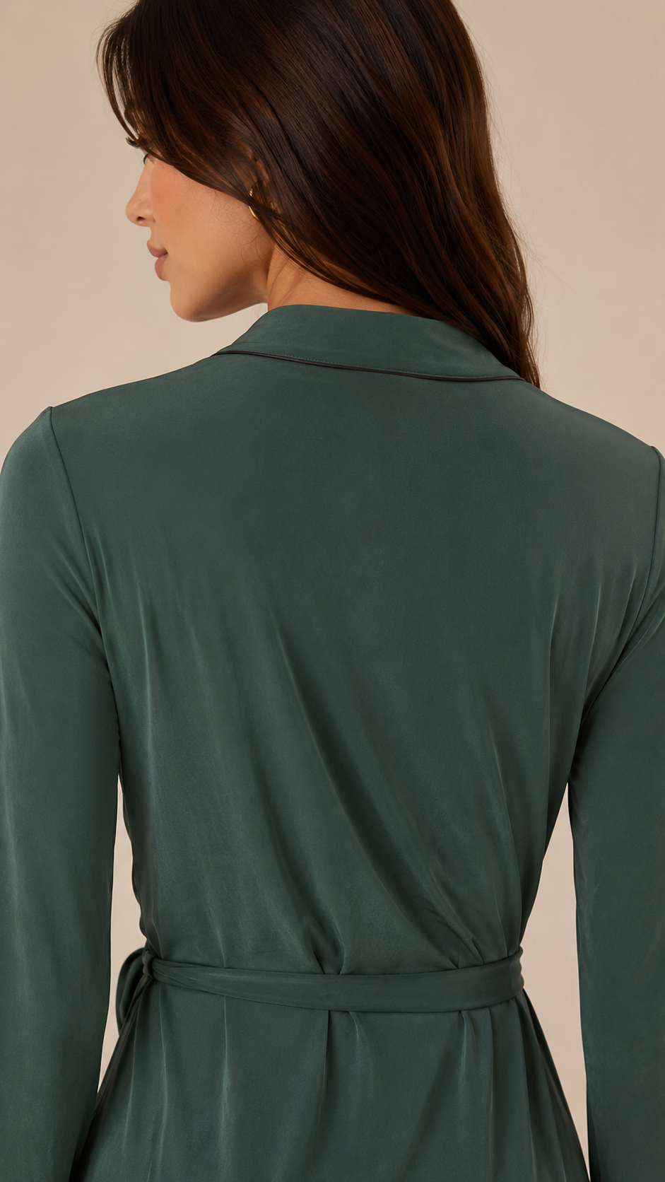 Emerald Green Satin Wrap Dress – Elegant Long Sleeve Mini Dress