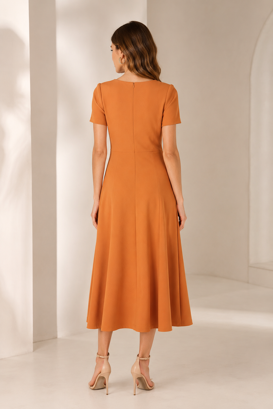 Terracotta Fit & Flare Midi Dress