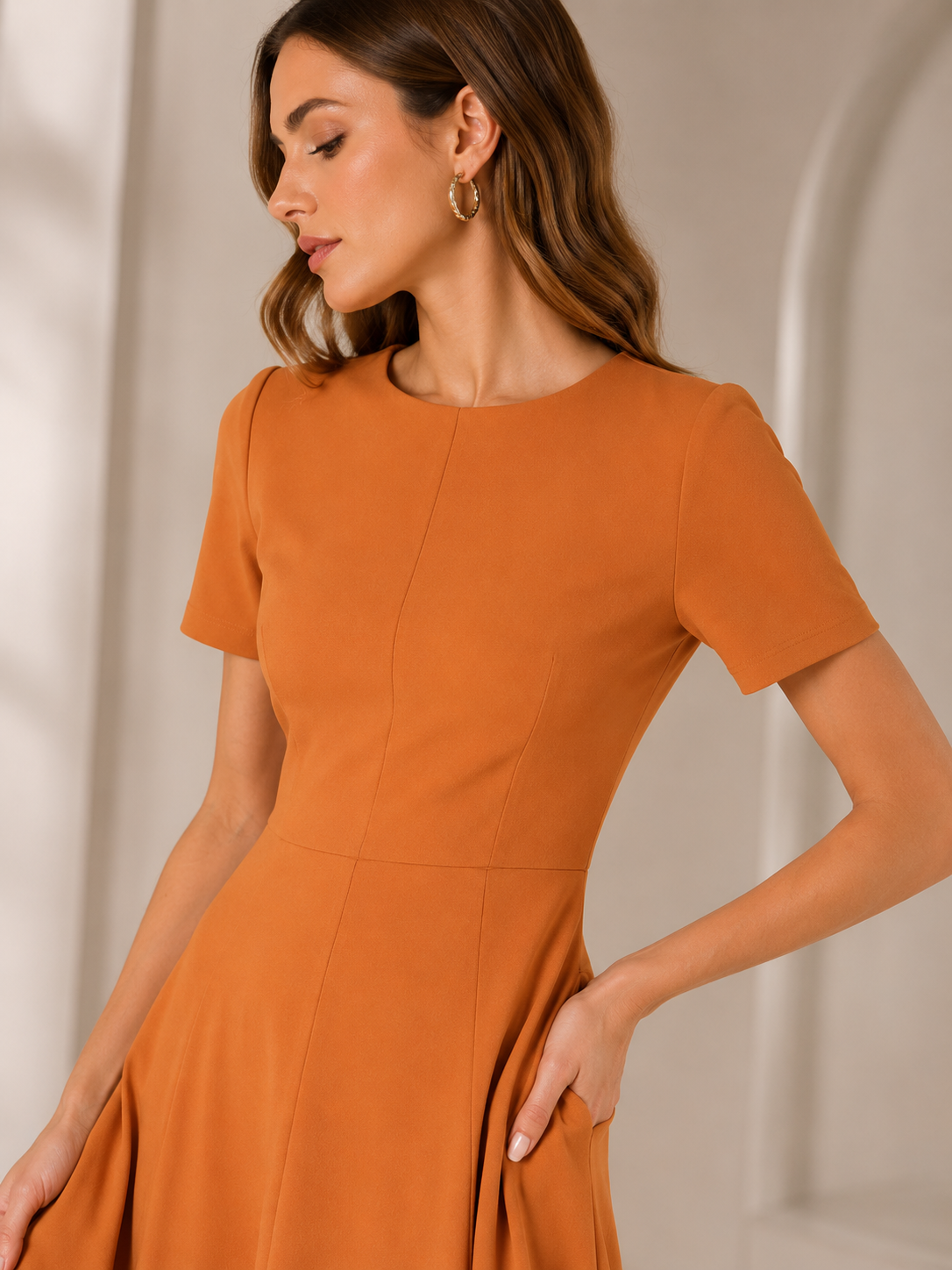 Terracotta Fit & Flare Midi Dress