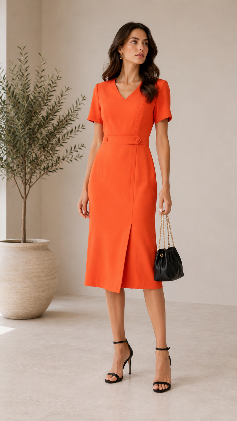 Sunset Elegance Tailored Midi Dress