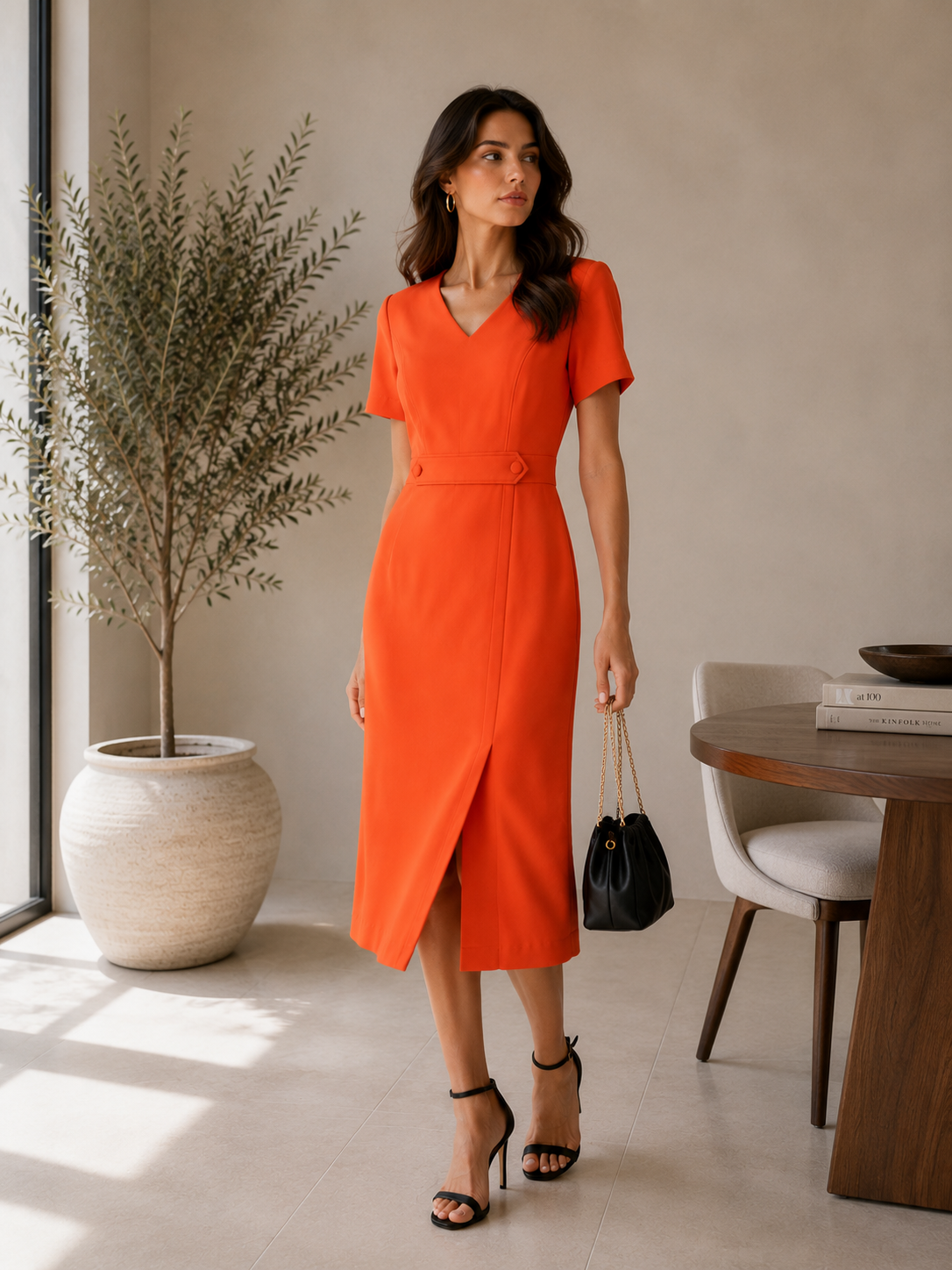 Sunset Elegance Tailored Midi Dress