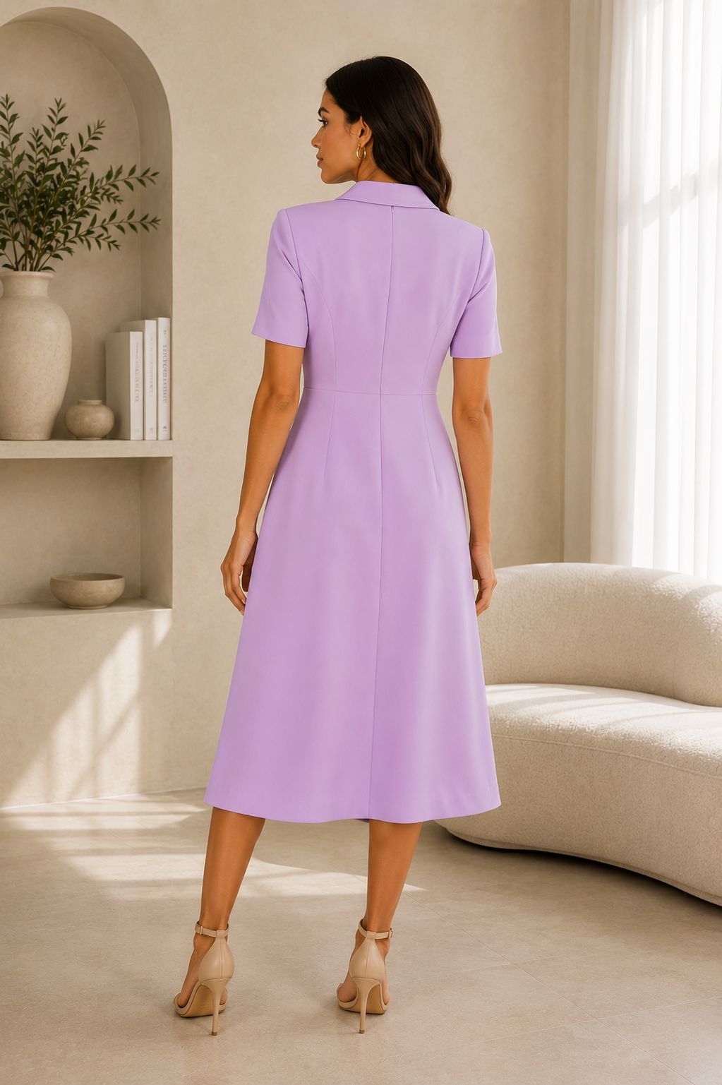 Lavender Double-Breasted Midi Dress
