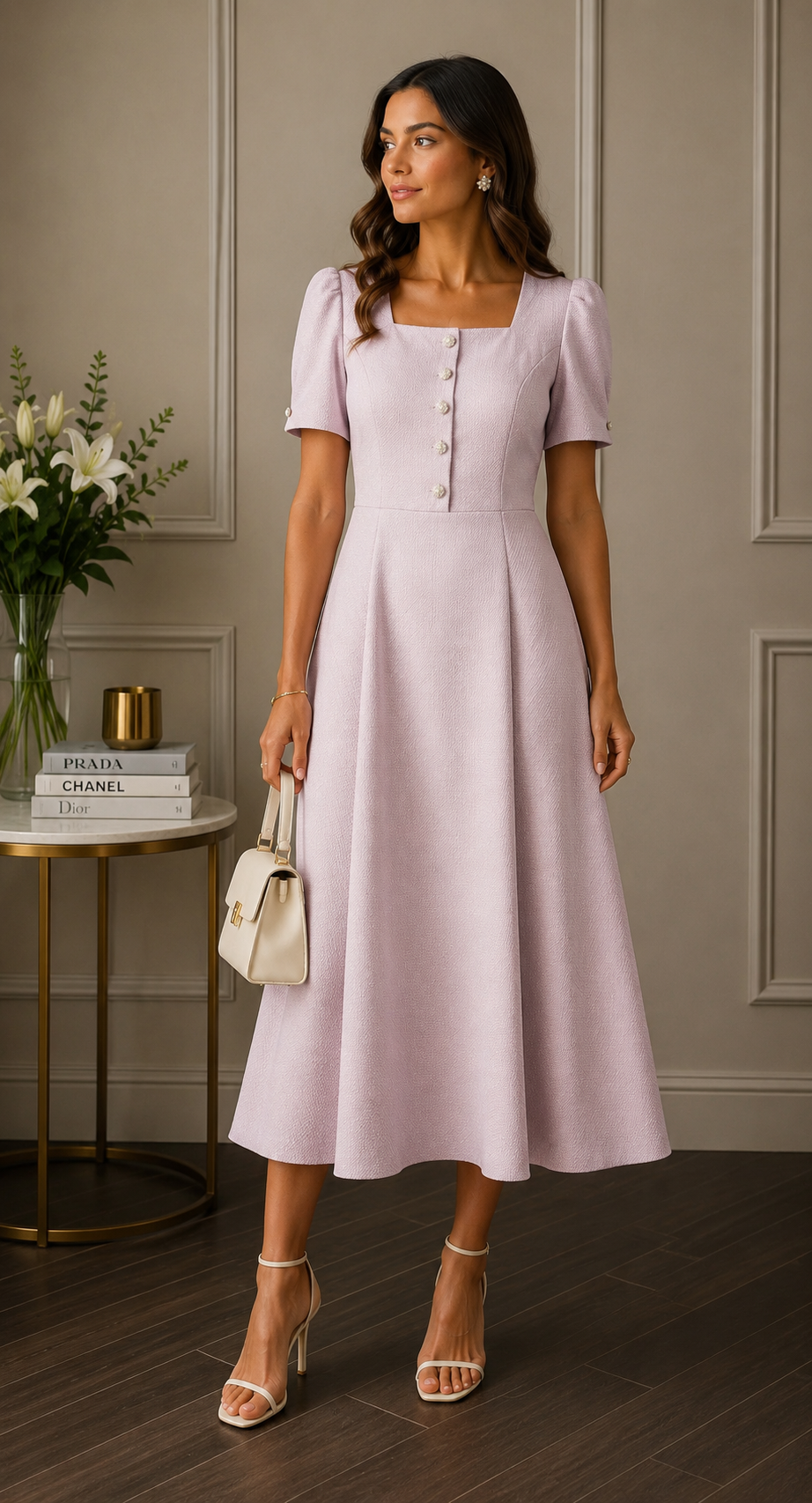 Pink Textured Midi Dress