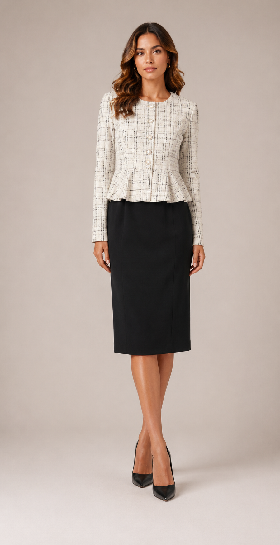 Tweed Peplum Contrast Dress