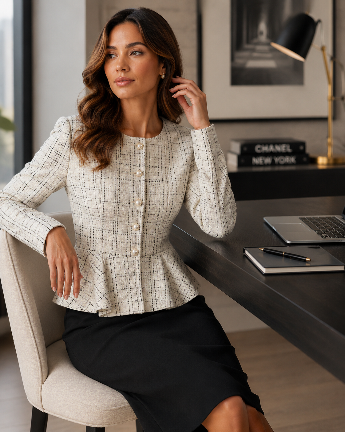 Tweed Peplum Contrast Dress