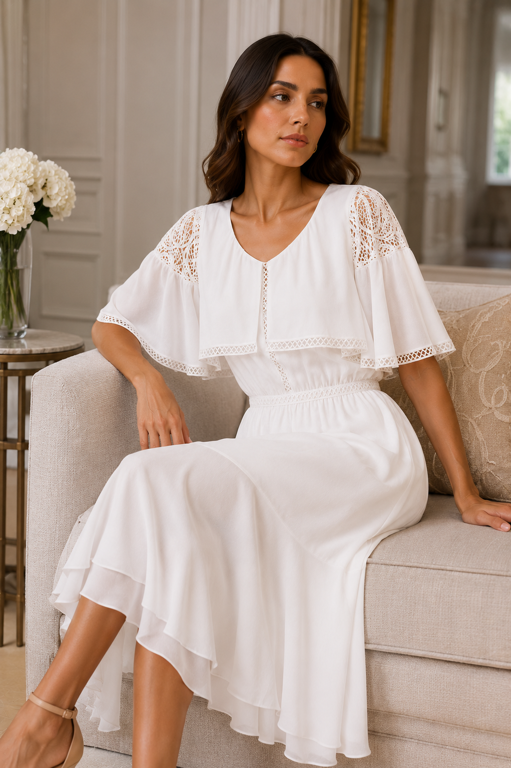 Elena Lace Detail Midi Dress